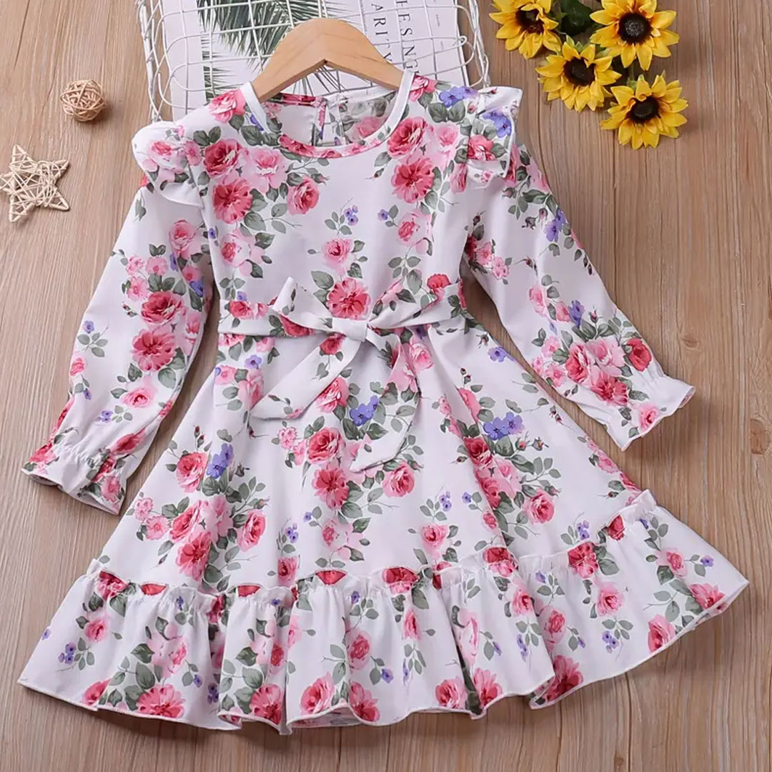 Elegant Floral Full-Sleeve Fit & Flare Gown for Girls - Princess Flower Party Dress 1767