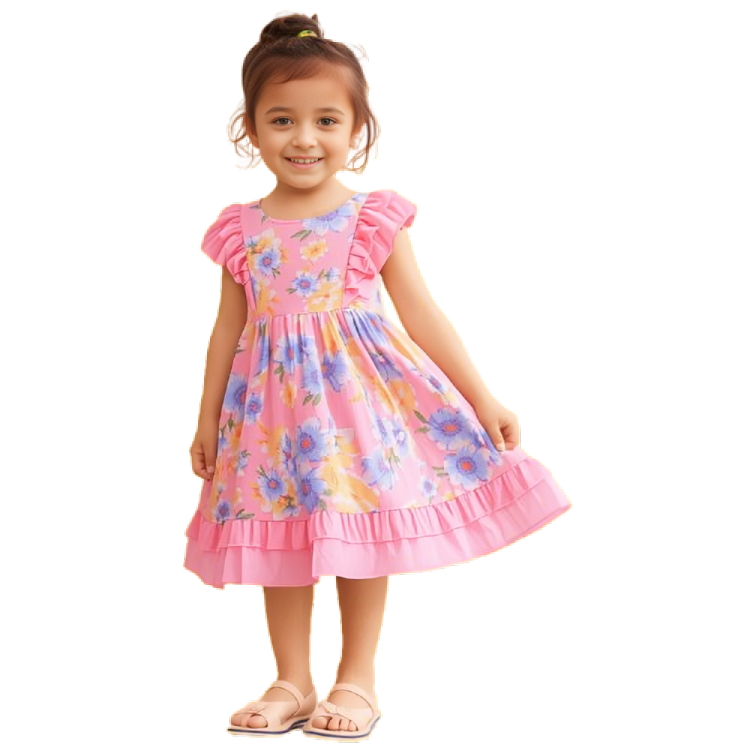 Boho Blossom – Belle – Pink Floral Ruffle Dress for Girls 1781
