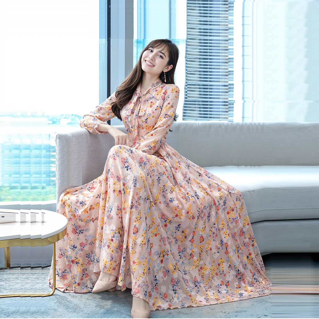Women High Quality China Tie design Long sleeve 3D Screen Print Long Kurti Bybe Pink 1511