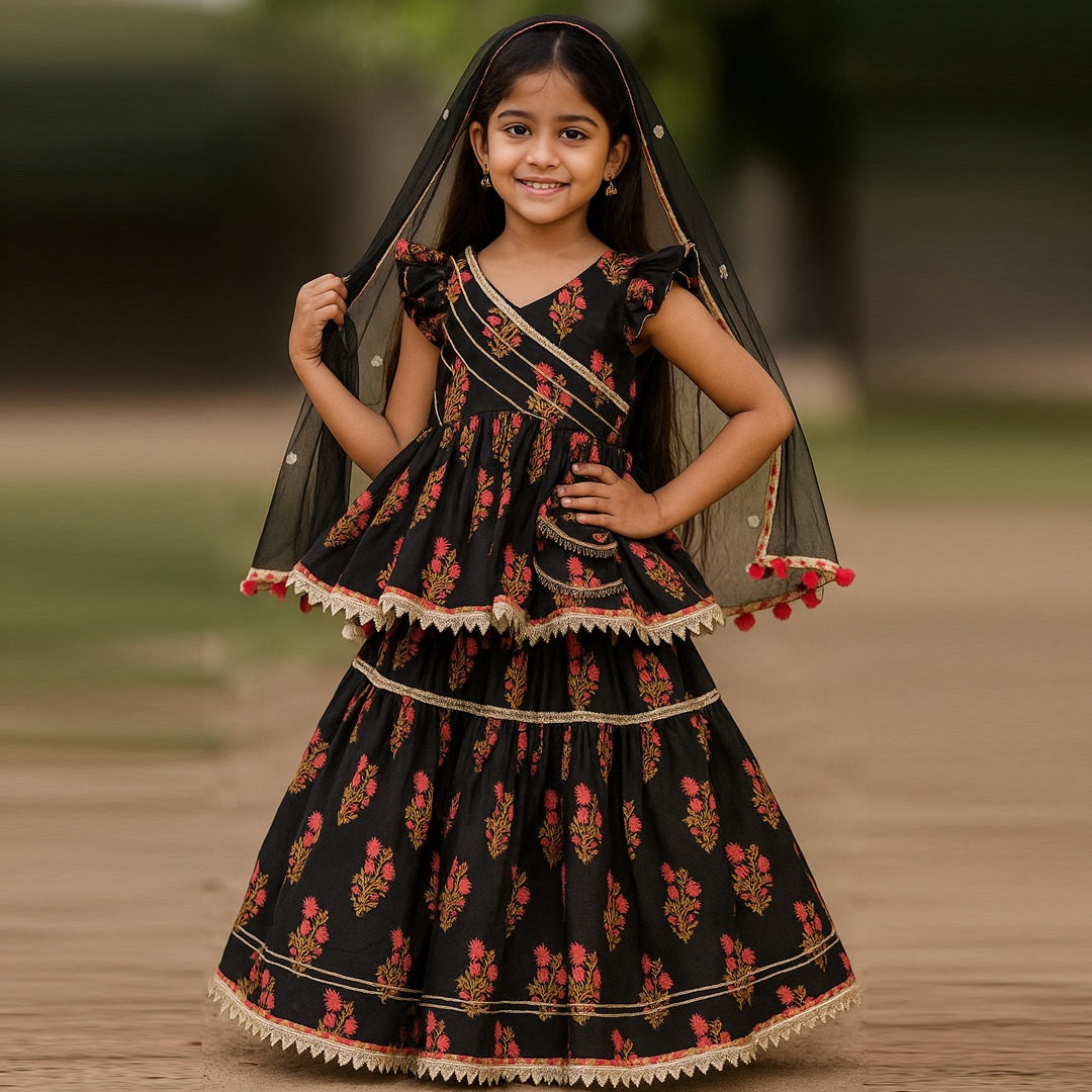 Vibrant Blossom Ensemble: Multicolor Floral Top with Sharara and Gota Lace Dupatta 01902