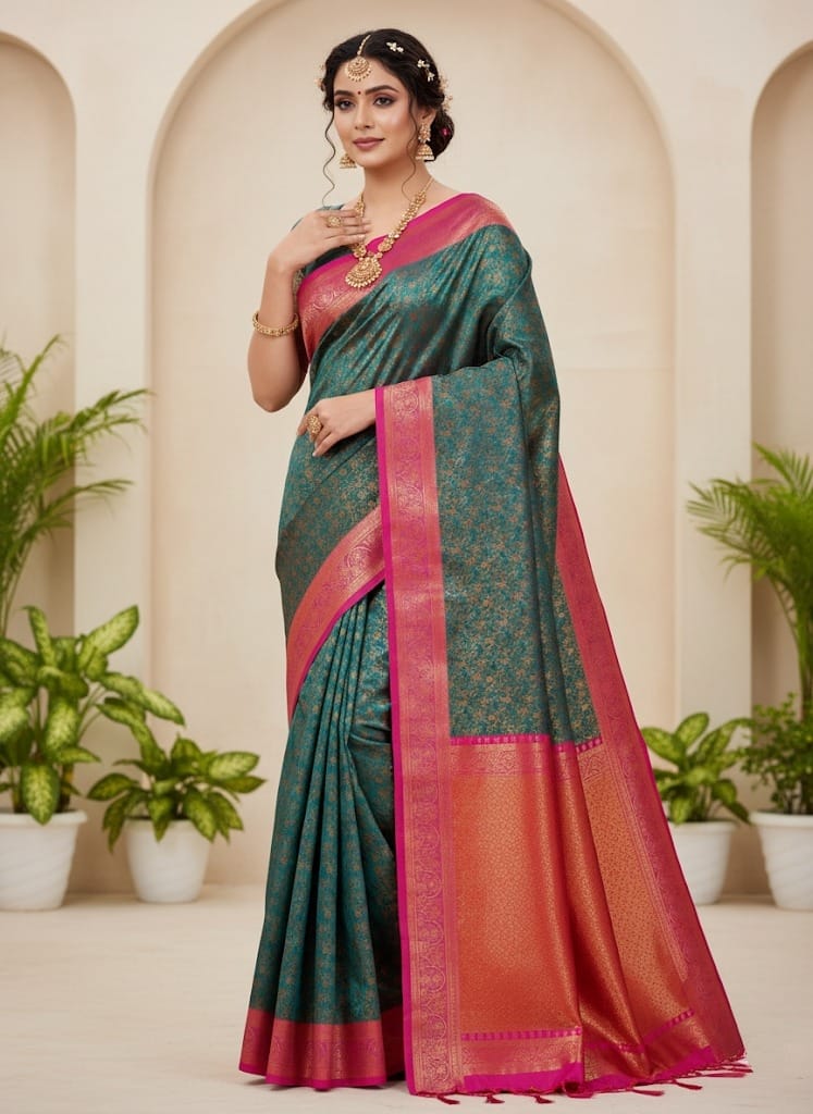 ✨ স্লিক কাতান শাড়ি – ম্যাচিং ব্লাউজ পিসসহ আভিজাত্যের ছোঁয়া Code:- 7002